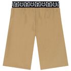 Boys Beige Logo Shorts, 2, hi-res