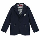 Boys Navy Blue logo Blazer, 1, hi-res