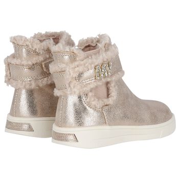 Younger Girls Gold Faux Fur Boots