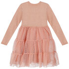 Girls Pink Knitted Tulle Dress, 1, hi-res