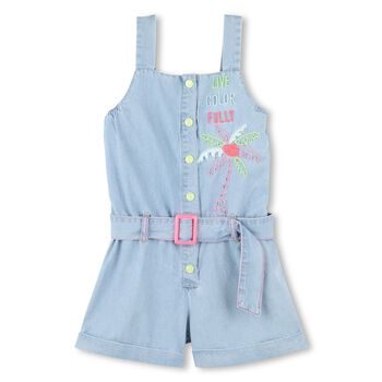 Girls Blue Denim Embroidered Playsuit