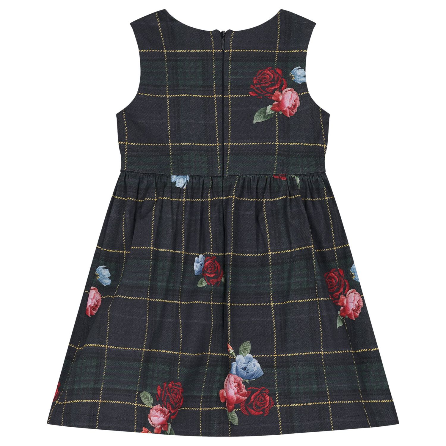 Girls Navy Blue Tartan Bow Dress, 1, hi-res image number null