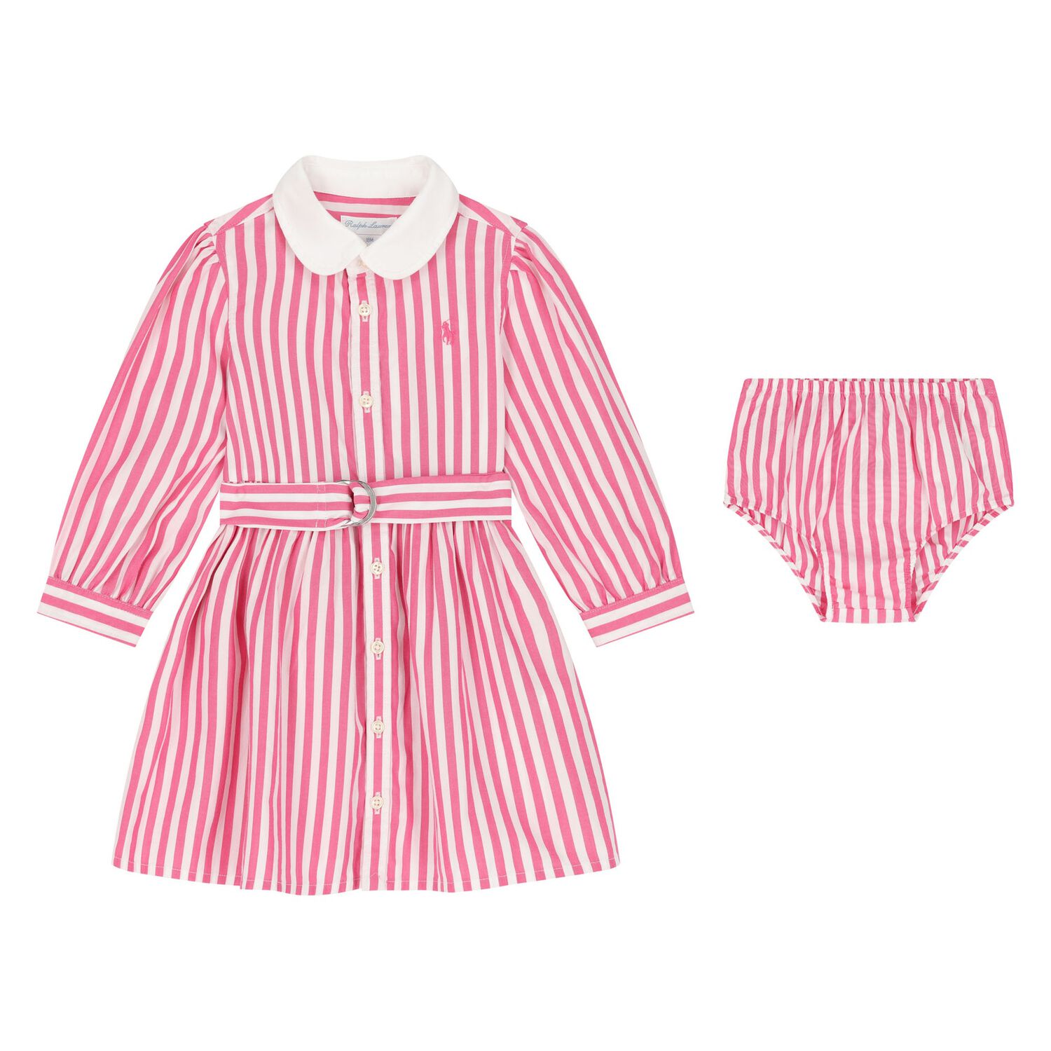 Baby Girls White & Pink Striped Dress Set, 1, hi-res