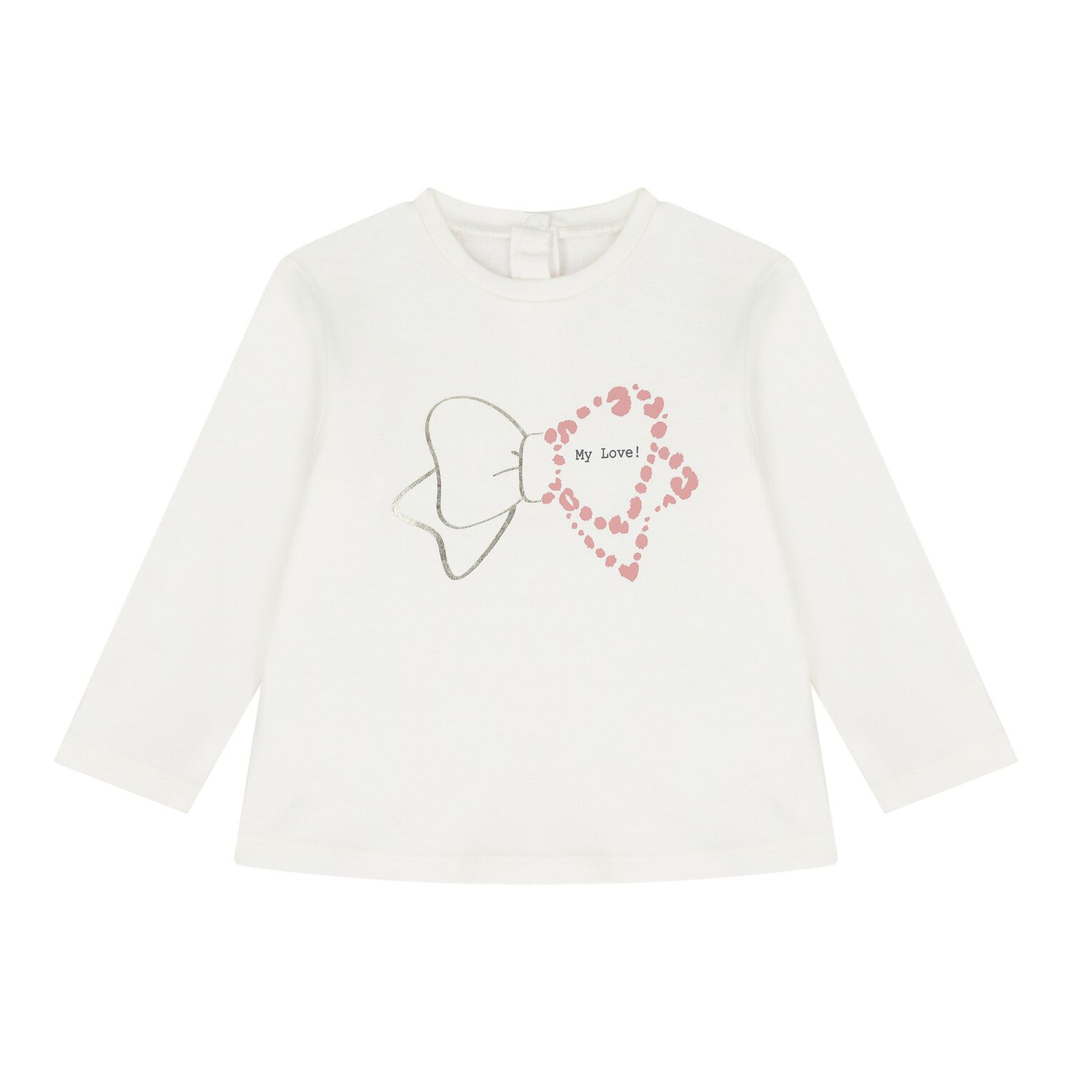 Baby Girls Ivory Bow Long Sleeve Top, 1, hi-res