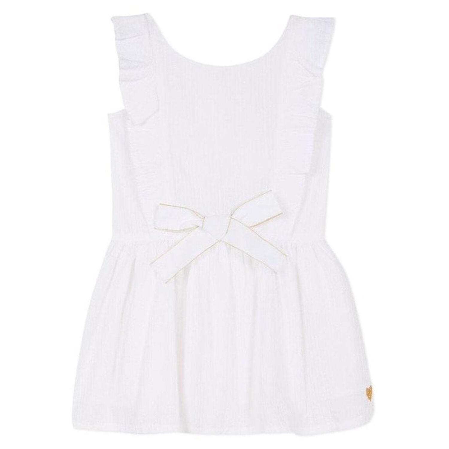 Girls White Cotton Bow Dress, 1, hi-res image number null