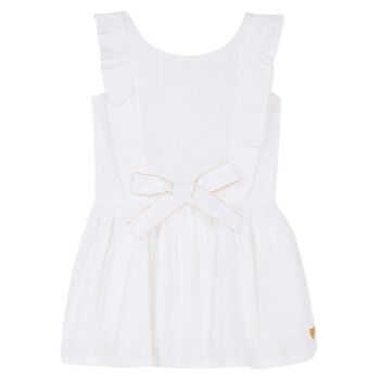 Girls White Cotton Bow Dress