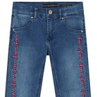 بنطلون جينز بنات  بالشعار باللون الأزرق, 1, hi-res