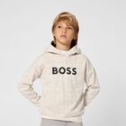 Boys Ivory Logo Hooded Top, 1, hi-res