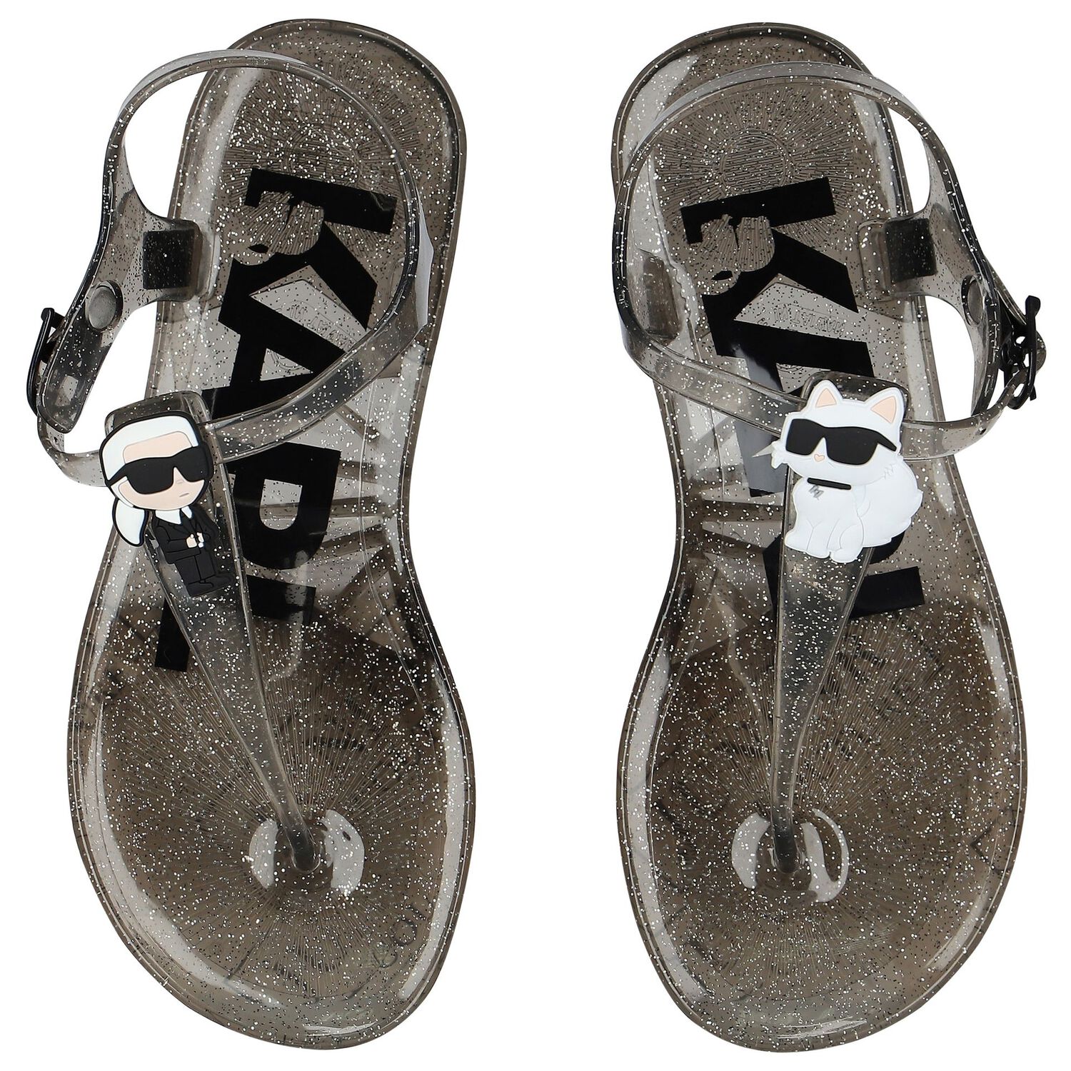 صندل بنات بطبعة كارل والشوبيت باللون الأسود, 1, hi-res