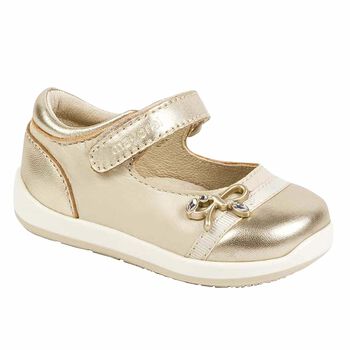 Younger Girls Beige & Gold Leather Shoes