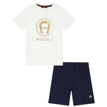 Boys Ivory & Navy Short Pyjamas