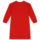 Girls Red Teddy Bear Logo Dress, 2, hi-res