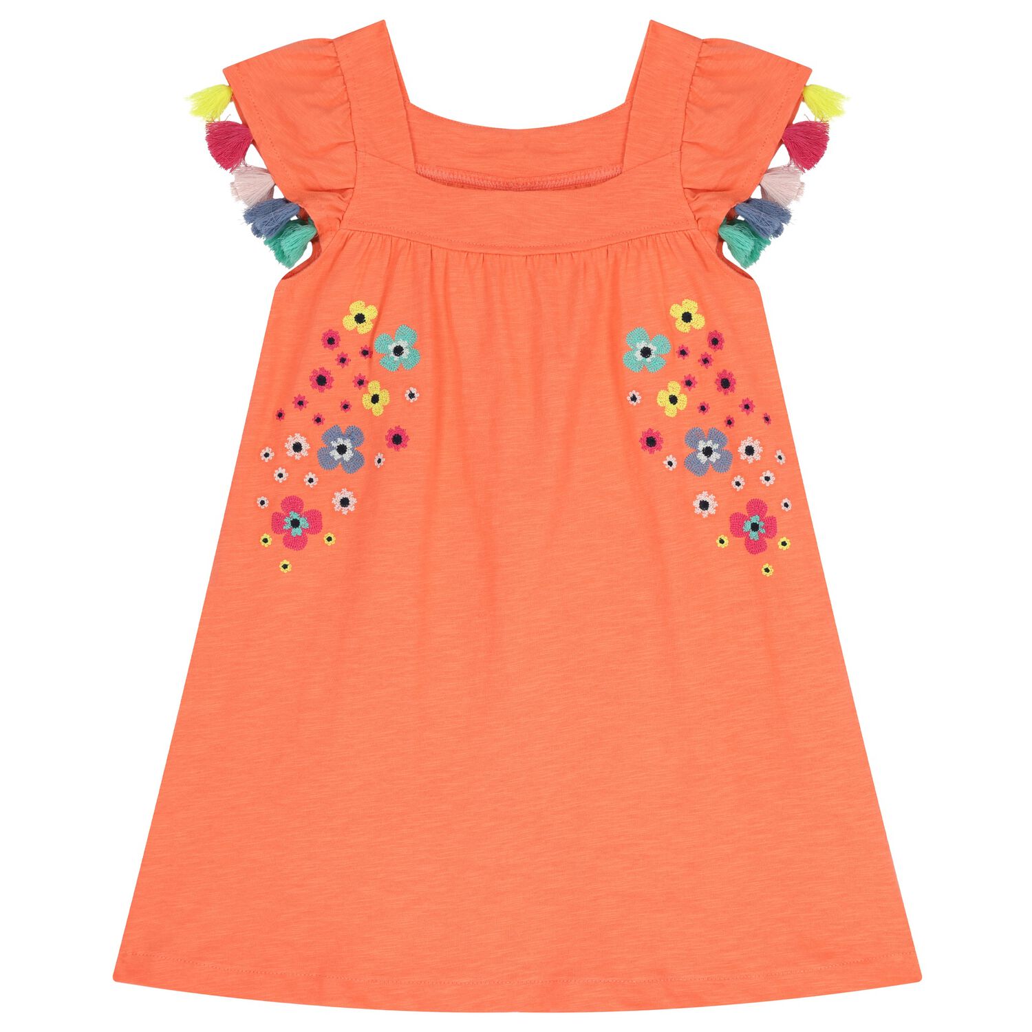 Girls Orange Floral Dress, 1, hi-res
