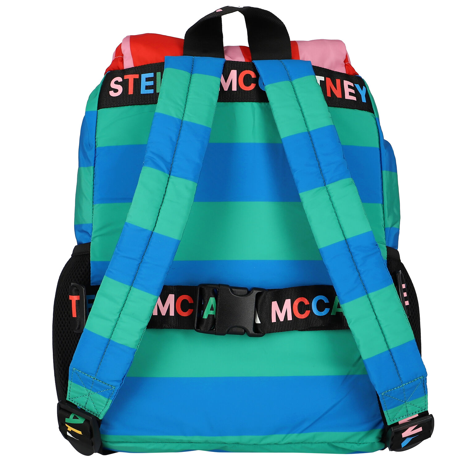 Girls Blue & Green Striped Backpack, 1, hi-res