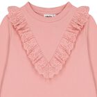 Girls Pink Broderie Ruffle Long Sleeve Top, 1, hi-res