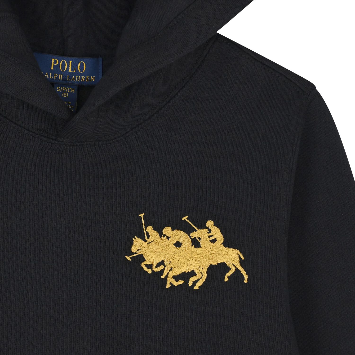 Boys Black Logo Hooded Top , 1, hi-res