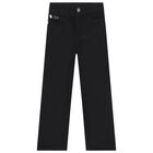 بنطلون جينز بالشعار باللون الأسود للبنات, 1, hi-res