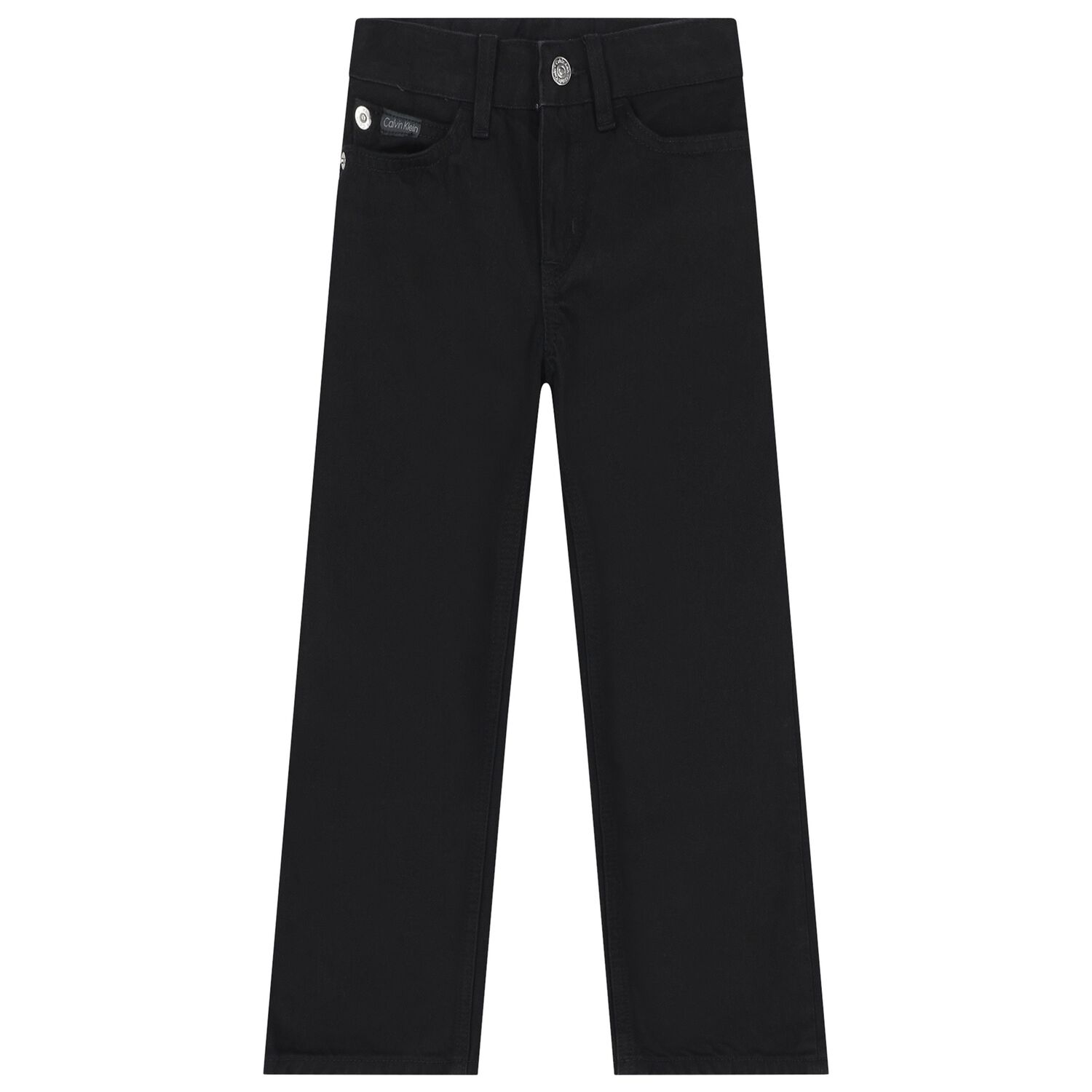 بنطلون جينز بالشعار باللون الأسود للبنات, 1, hi-res