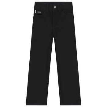 بنطلون جينز بالشعار باللون الأسود للبنات