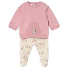 Baby Girls Pink & Beige Safari Animal 2 Piece Babygrow, 1, hi-res