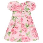 Girls Pink Logo Floral Dress, 1, hi-res