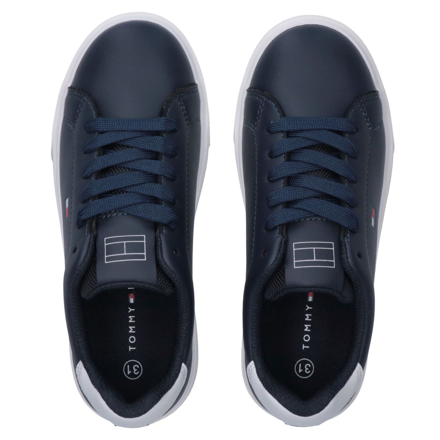 Boys Navy Blue & White Logo Trainers , 1, hi-res