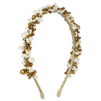 Girls White & Gold Embellished Pearl & Crystal Hairband