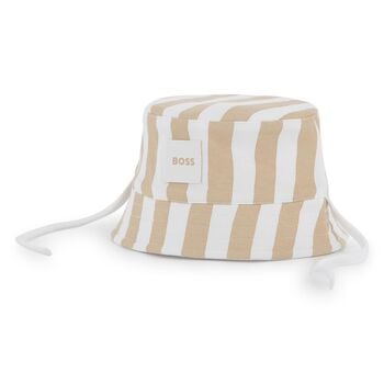 Baby Boys Beige & White Striped Logo Reversible Hat