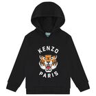 Boys Black Tiger Logo Hooded Top, 1, hi-res