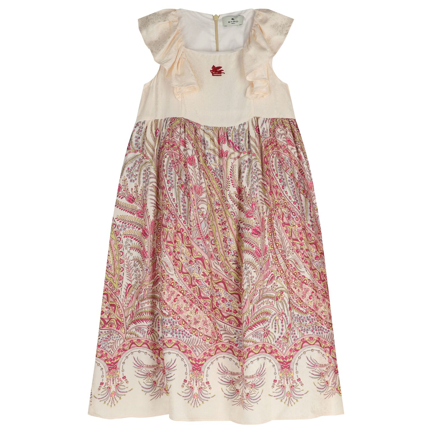 Girls Ivory & Pink Floral Paisley Dress , 2, hi-res