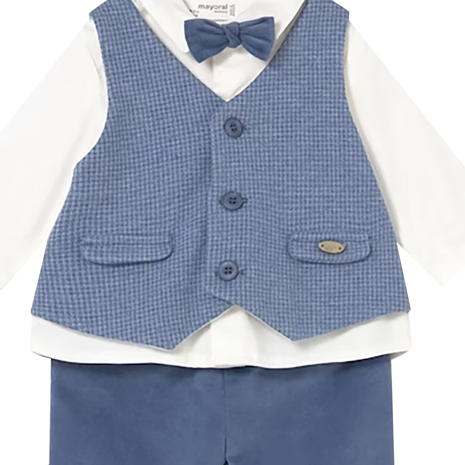 Baby Boys White & Blue Waistcoat Suit, 1, hi-res