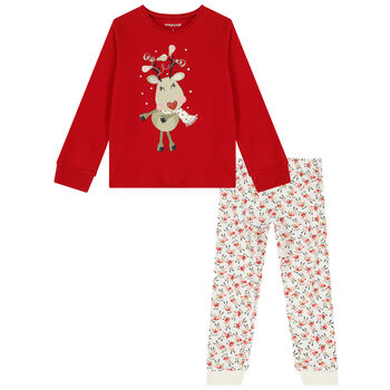 Girls Red & White Reindeer Pyjamas