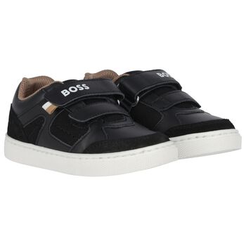 Boys Black Logo Trainers