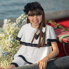 فستان بطيات باللون الأبيض والكحلي, 1, hi-res