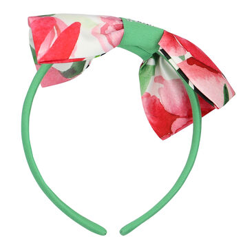 Girls White & Pink Floral Bow Headband