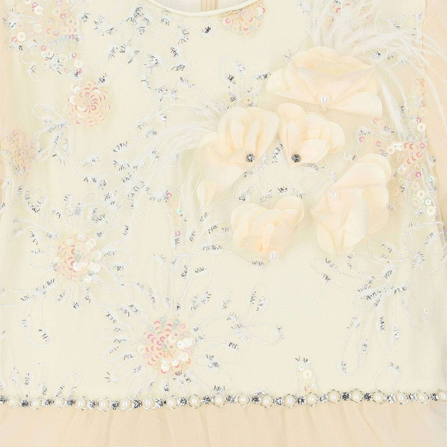 Girls Ivory & White Floral Tulle Dress, 1, hi-res image number null