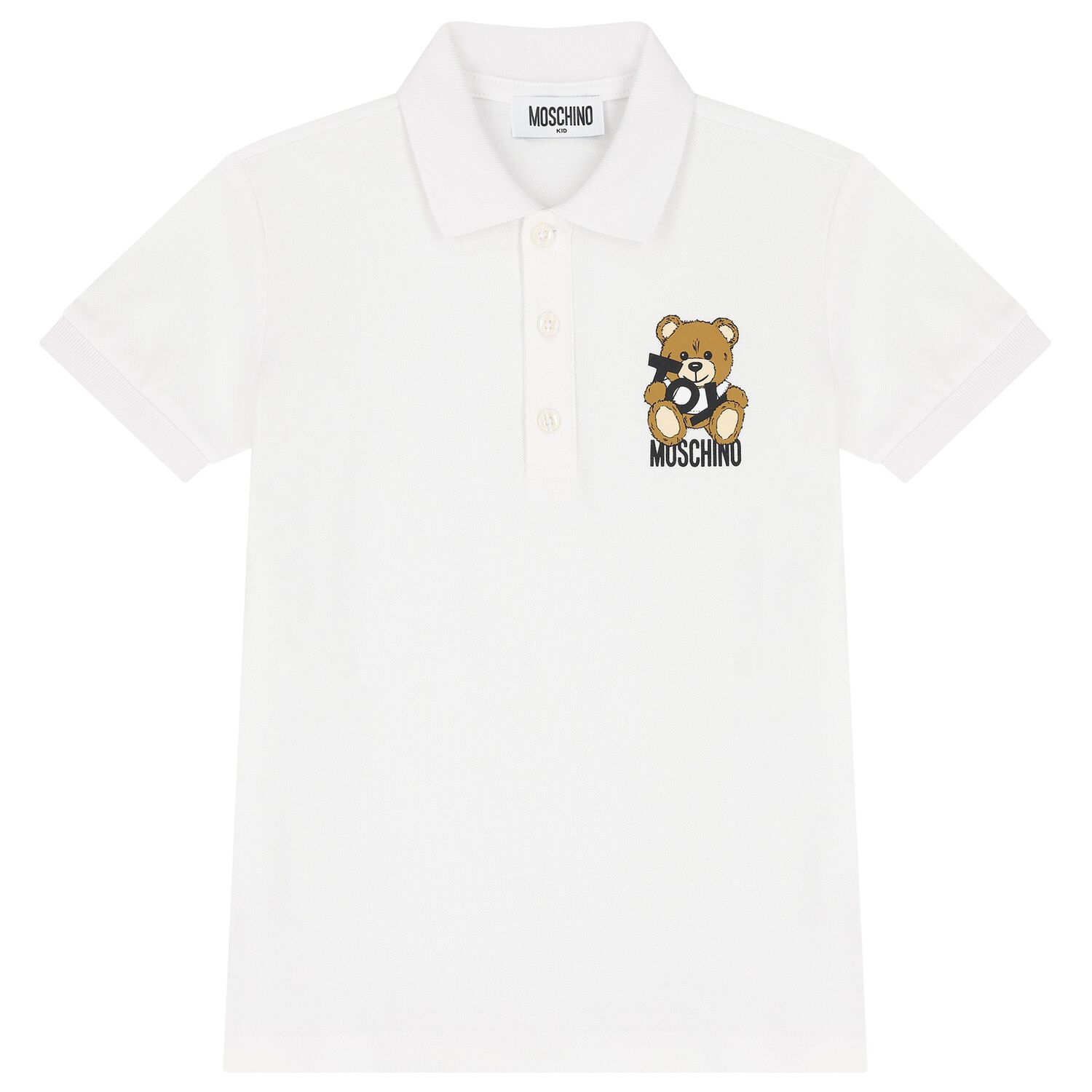 Boys White Teddy Bear Polo Shirt, 2, hi-res image number null