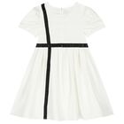 Girls White Satin Bow Dress, 1, hi-res