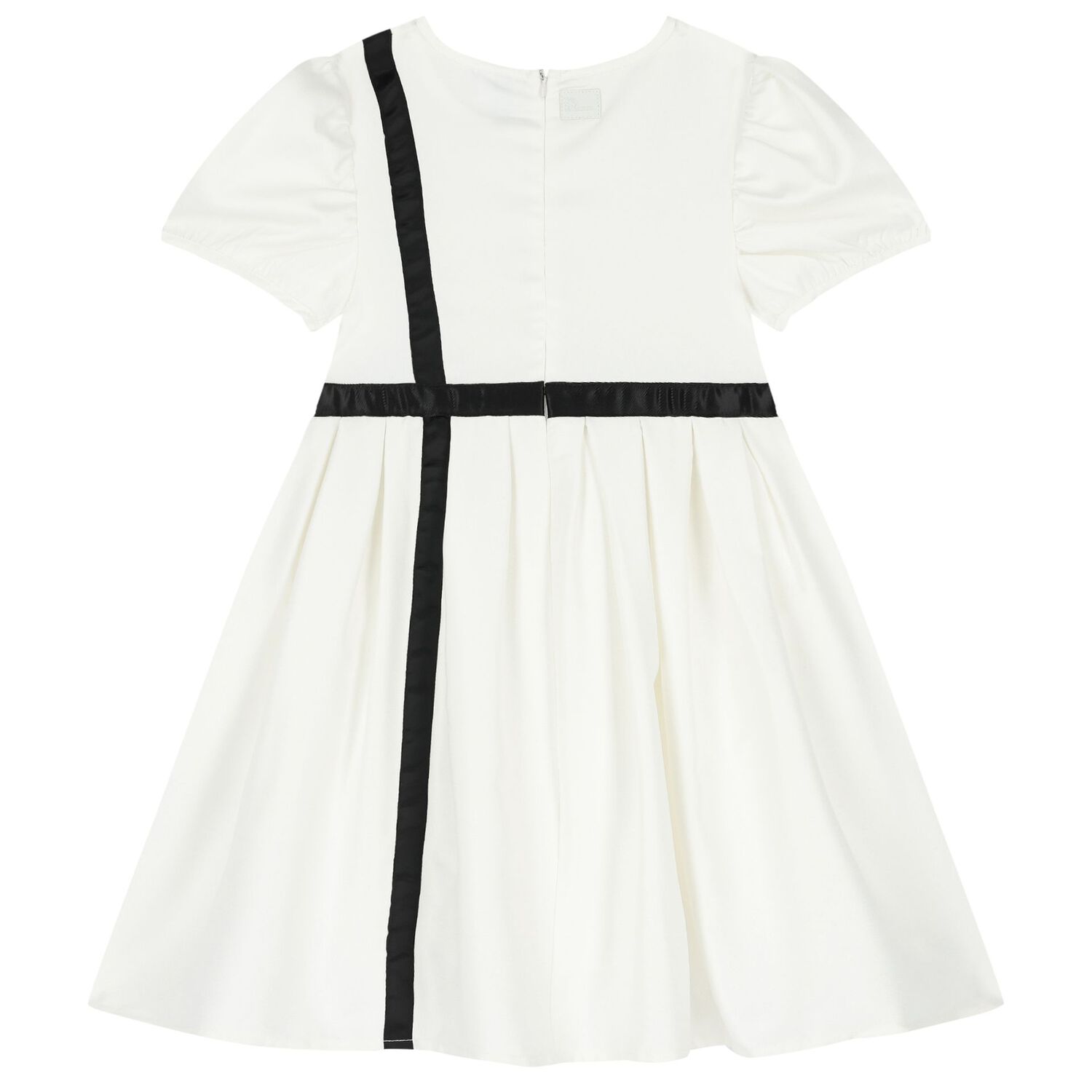 Girls White Satin Bow Dress, 1, hi-res image number null