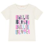 Girls Ivory Sequin Logo T-Shirt, 1, hi-res
