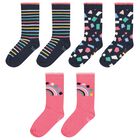 Girls Navy Blue & Pink Socks ( 3-Pack ), 1, hi-res
