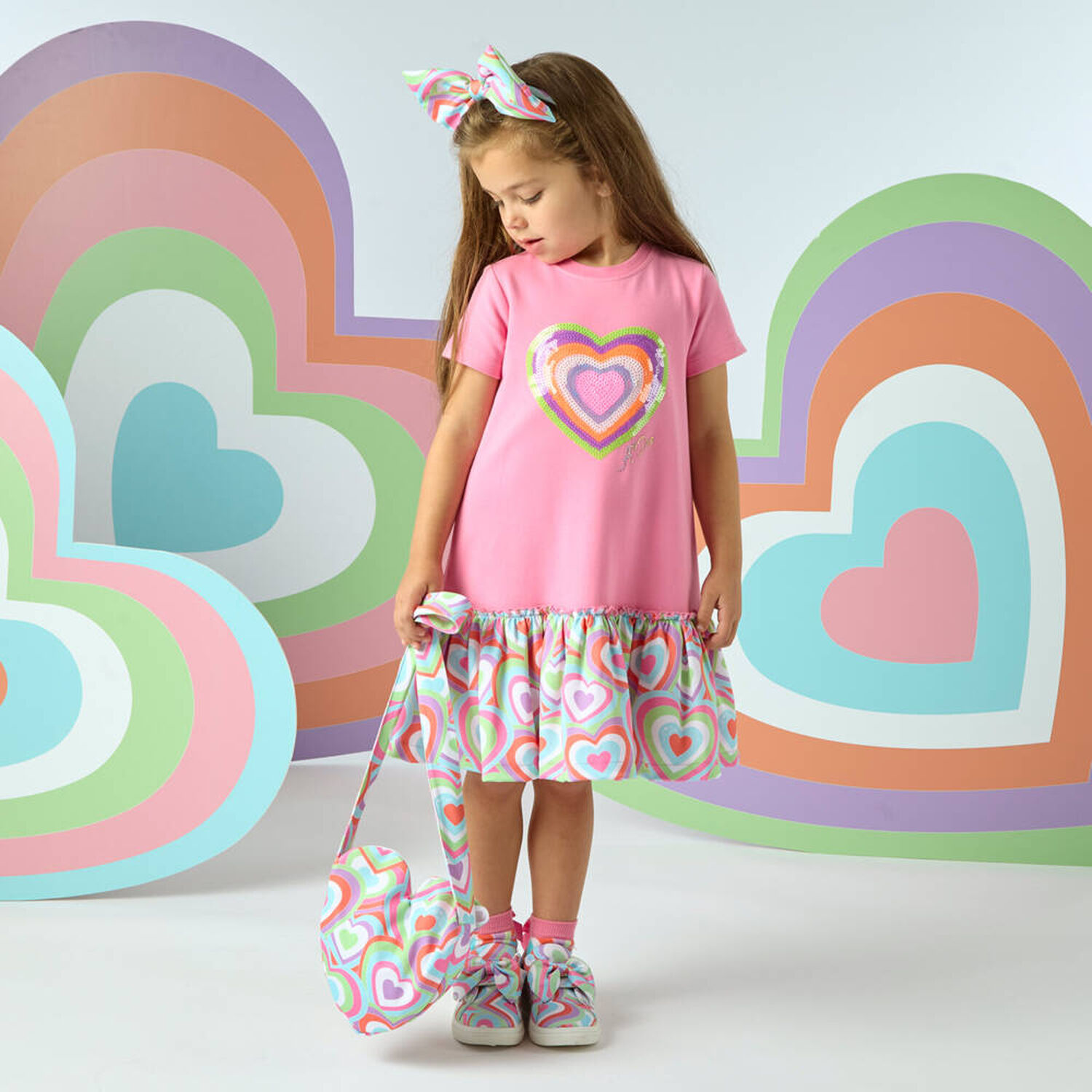 Girls Pink Abstract Heart Print Bag, 1, hi-res image number null