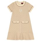 Girls Beige Logo Dress, 2, hi-res