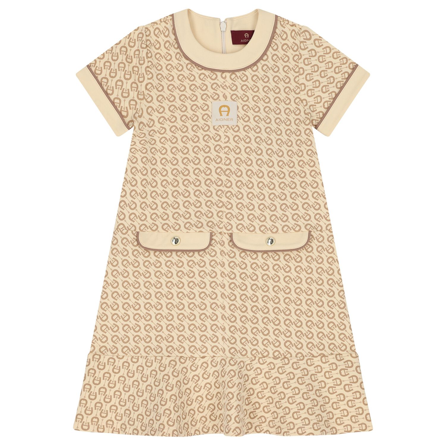 Girls Beige Logo Dress, 2, hi-res