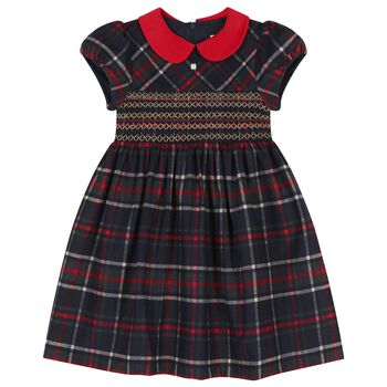 Girls Navy Blue Tartan Dress
