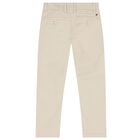 Boys Beige Logo Trousers, 1, hi-res