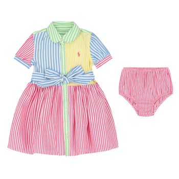 Baby Girls Pink, Yellow & Blue Stripe Shirt Dress