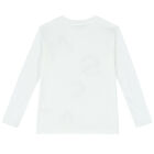 Boys White Logo Long Sleeve Top, 2, hi-res