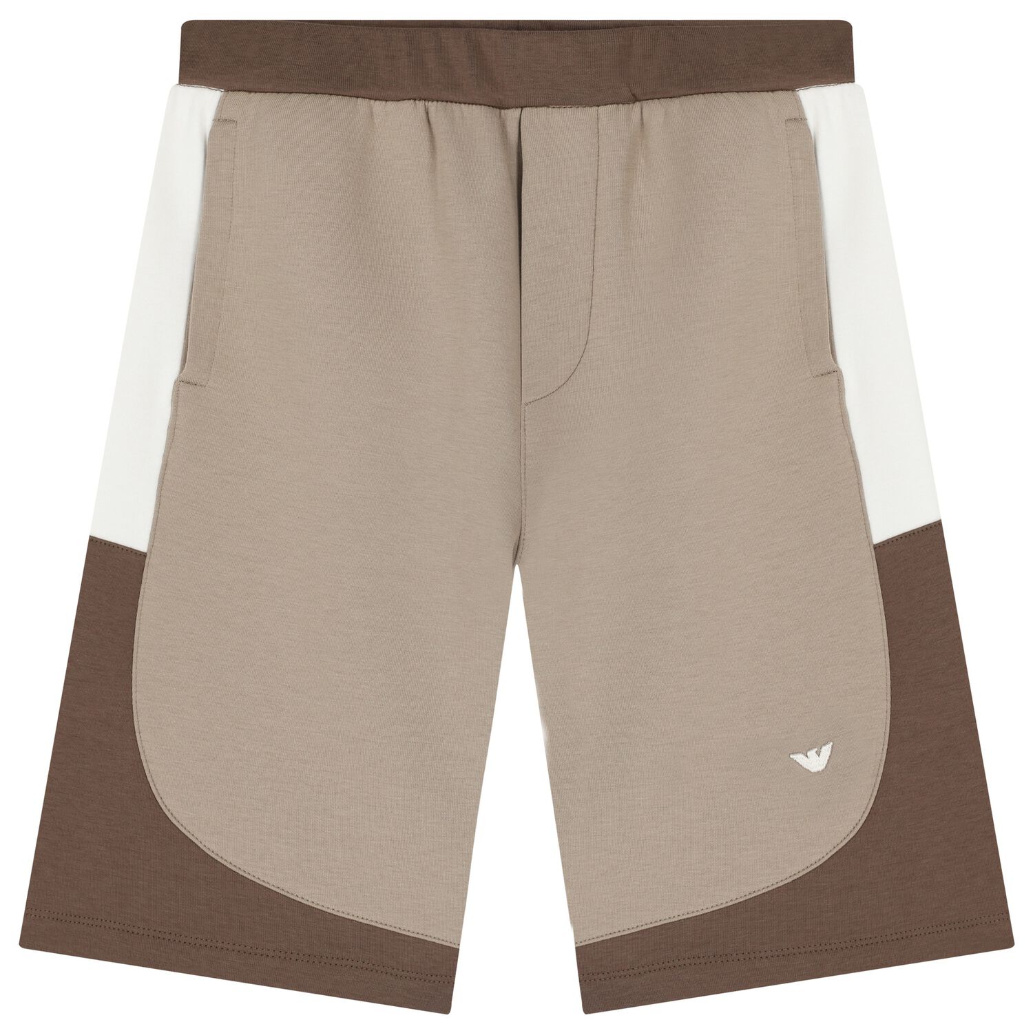 Boys Beige & White Logo Shorts, 1, hi-res