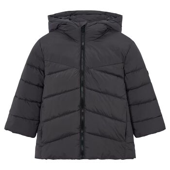 Boys Grey Long Quilted Jacket